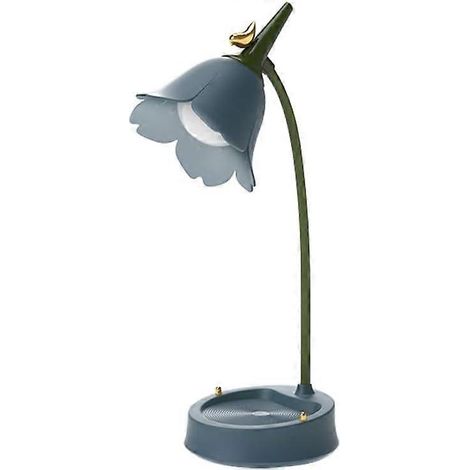 Lampe de bureau LED en forme de fleur, sans fil, col de cygne réglable, intensité variable, tactile, batterie rechargeable, pour chambre d'étudiant (bleue) (1/5)
