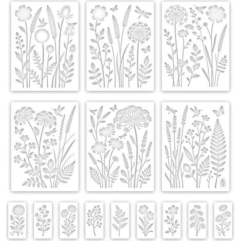 Lot de 15 pochoirs à fleurs réutilisables pour peinture murale – Motifs floraux pour décoration de meubles et d'objets d'art – Fleurs sauvages (1/4)