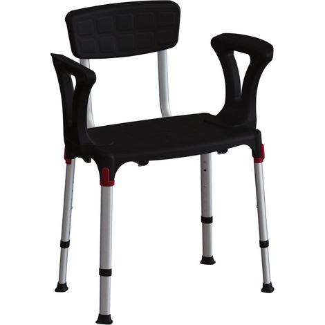 sedia da bagno regolabile con braccioli e schienale colore nero, 50x30x39/54 cm