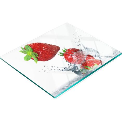 Tabla de cortar decorativa de cristal para cocina con diseño de fresas y agua, 60x52 cm. (1/5)