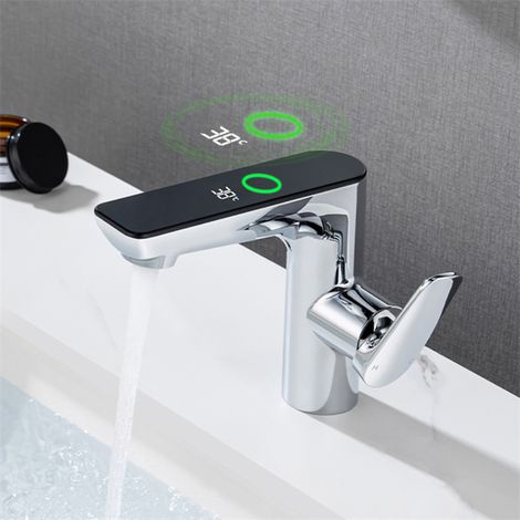 DETBOM Robinet de Lavabo LED Mitigeur de salle de bain Monocommande Robinet Chromé pour Salle de Bain Moderne (1/5)