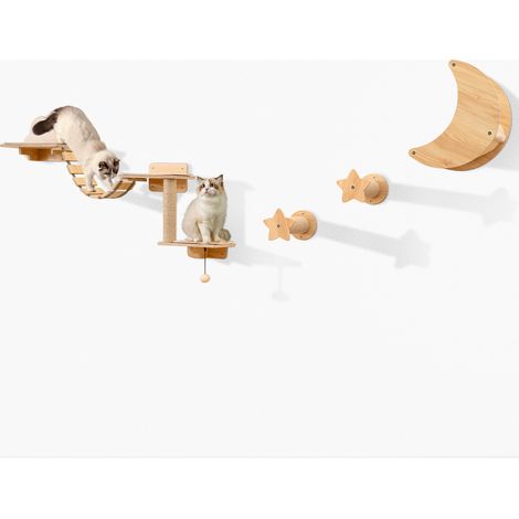COSTWAY 6 Pieces Cat Wall Mounted Shelves DIY Cat Climber Playground (1/5)