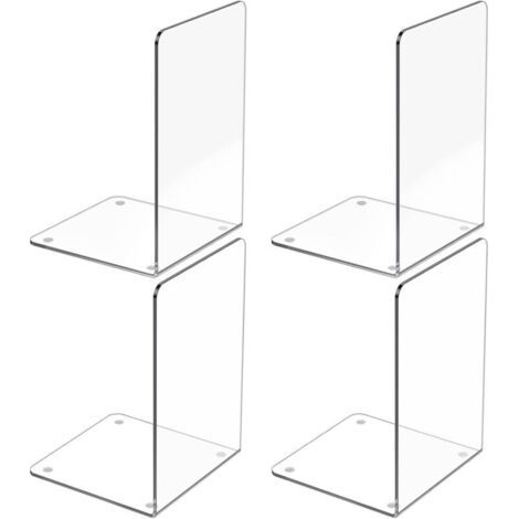 Serre-livres en acrylique transparent, lot de 4, organiseur de serre-livres décoratif, butoirs pour livres, CD, dossiers et jeux vidéo. (1/4)