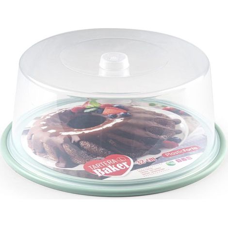 Bandeja pasteles tartera plastico 15 cm altura y diametro 34 cm Verde claro (1/3)