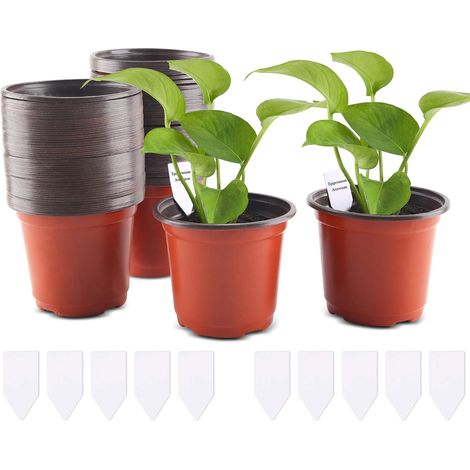 100 pezzi di vasi per piante in plastica, vasi per piantine in plastica da 10 cm con etichette, contenitore per piante da vivaio (1/4)