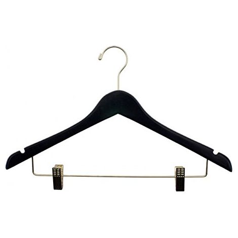 72-17 Damen-Kleiderbügel, konkav, mit goldenem Haken und Clips, 43,2 cm, Schwarz (100er-Packung)