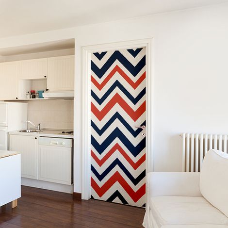 Sticker Autocollant Chevrons Tri-Colores 204 cm X 83 cm pour Portes - Décoration Murale Intérieure et Extérieure (1/4)
