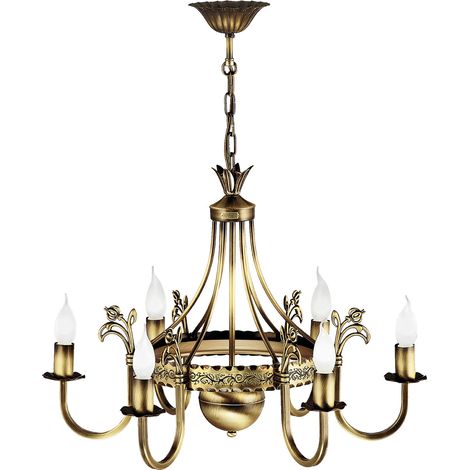 Lampadario retro in ottone patinato 6xE14 Korona Jupiter