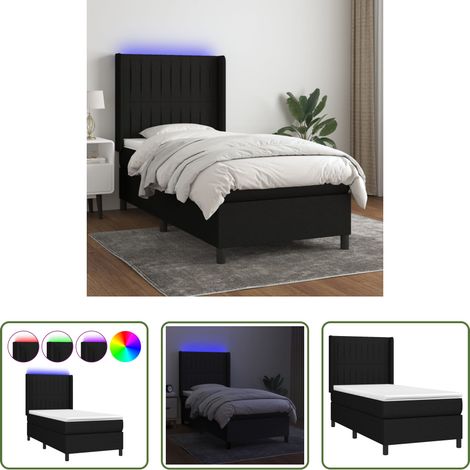 Sommier tapissier - Sommier à lattes de lit matelas et LED Noir 100x200 cm Tissu (1/5)