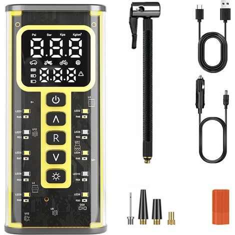 Compresseur portable pour voiture, sans fil, 150 PSI, 6 000 mAh, 20 l/min, éclairage LED, arrêt automatique, avec sac de rangement, DC 12 V (1/5)