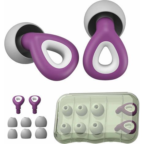 Ortviai Bouchons d’oreilles en silicone nano anti-bruit, étanches et lavables – modèle ES300, couleur violet, 1 paire (1/4)