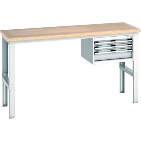 Bott Werkbank cubio 3 Schubladen Multiplex höhenverstellbar 2000 x 750 x 740-1140mm RAL 7035