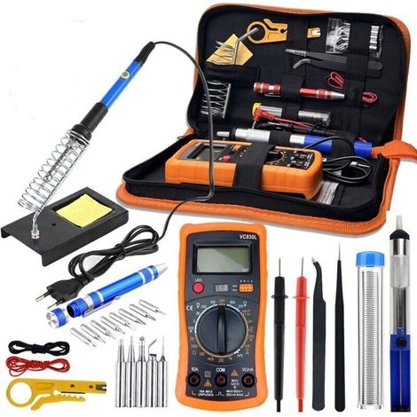 Fer Souder Kit, 60W Kit de Soudure, Temperature Rglable de 200-450, Multimtre, 5PCS Conseils de soudage, Fer a souder etain, Fil de Soudure, Pincettes, Dnudeur de Fil, Support (1/4)