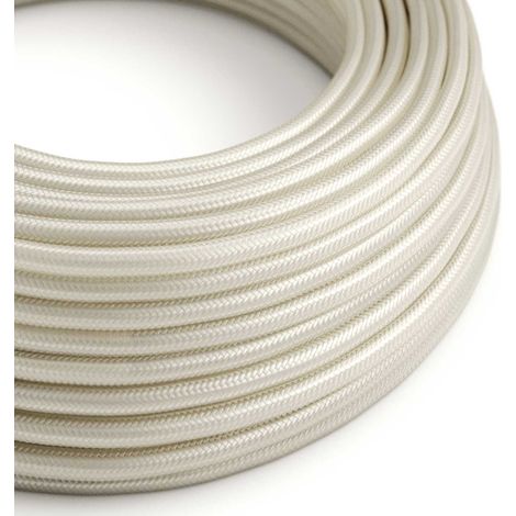 Creative-Cables Cavo elettrico rivestito in tessuto, 2 x 0,75 mm², 1 m, Bianco Perla RM00, Rotondo, effetto seta