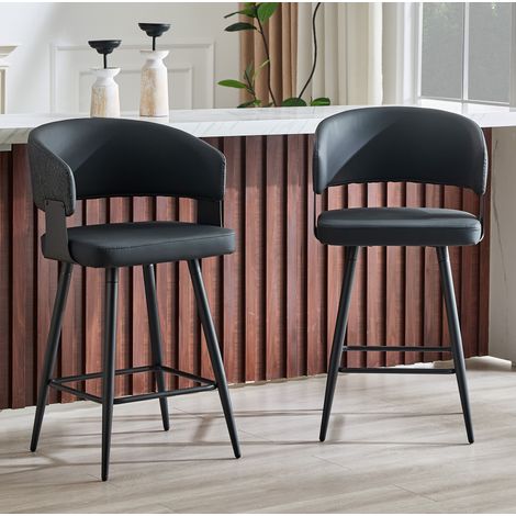 Chaise de salle à manger noire en similicuir avec accoudoirs, confort et style moderne – 46 x 56 x 82 cm (1/5)
