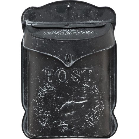 Boîte aux lettres murale en métal noir avec motif floral 26 x 8 x 39 cm - PANGIVO (1/2)