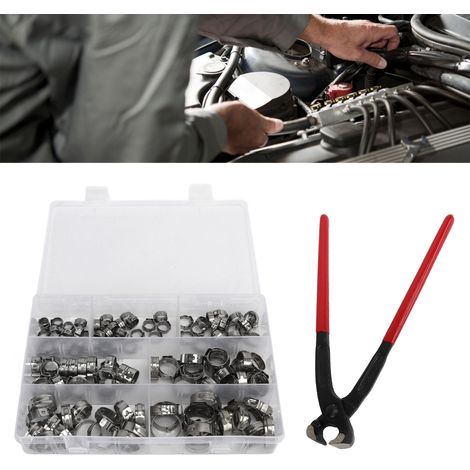 Kit de 130 colliers de serrage à une oreille en acier inoxydable 304 + pince à colliers de serrage + (1/5)