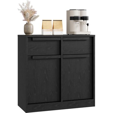 Buffet bas moderne en bois - 2 portes, 2 tiroirs, L.80 cm, cuisine, salle à manger, salon (1/5)