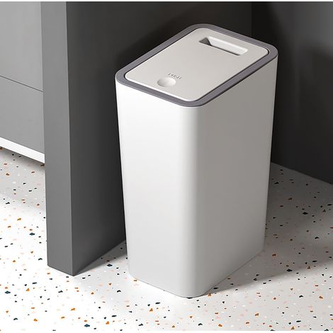 Bathroom Trash Can 9L Narrow with Lid, Odor Proof, Pop-Up Lid Polypropylene Bin for Bathroom, Kitchen, Office, Living Room, Bedroom, Toilet Bin (Rubbish Bin) (1/5)