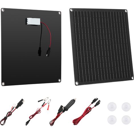 VEVOR Chargeur Batterie Panneau Solaire 20 W 12 V, Cellules Monocristallines, avec Controleur Intelligent Integre, Cables de Connexion, Etancheite IP67, Portable, pour Voitures, Bateaux, Camping-cars