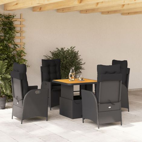 Salon de jardin 5 pièces inclinable avec table relevable, résine tressée noire et coussins - PANGIVO (1/5)