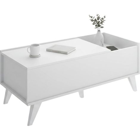 Dmora - Wohnzimmertisch Alexius, Niedriger Wohnzimmertisch, Kaffeeregal, Couchtisch für Sofa, 99x60 h41 cm, Weiß