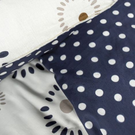 Parure de lit double réversible "Sunshine" en coton imprimé de cercles - Blanc/Bleu - 240 x 260 cm (1/2)