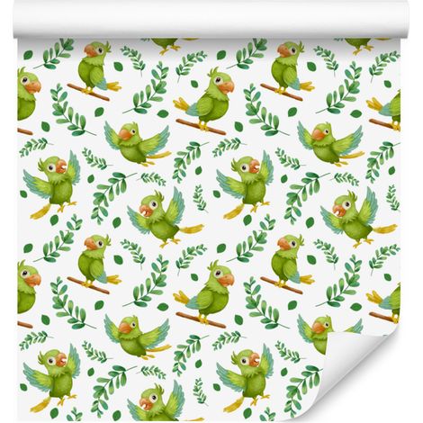 Papier peint perroquet blanc, citron vert et vert pour salon et chambre 50x1000 cm (1/5)