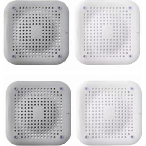 4 pcs Drain Attrape-Cheveux, Couvercle de vidange pour Douche Ventouse crépine en Silicone pour filtres de Salle de Bain et de Cuisine(Carré(2Blanc+2Gris)) (1/4)