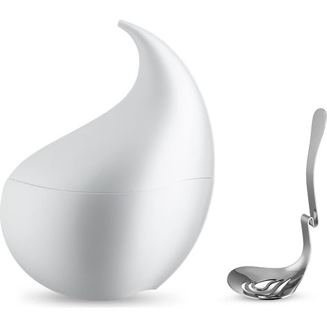 Alessi Nunziatella ESI23 SET, Contenitore e Mestolo Forato di Design per servire la Mozzarella, in Resina Termoplastica, Bianco (1/5)