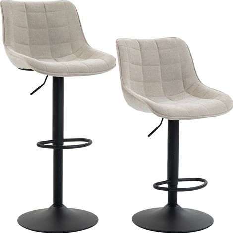 Ensemble de 2 tabourets de bar pivotants et réglables avec base et dossier en métal, blanc crème (1/4)