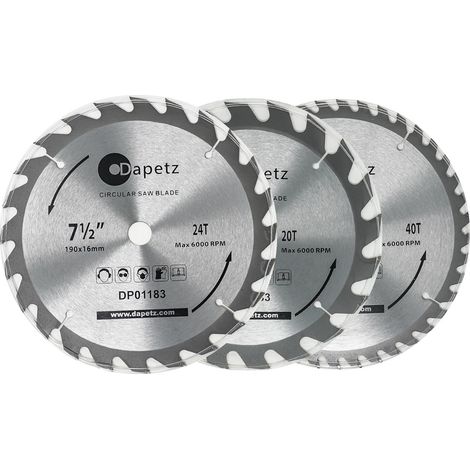 Dapetz ® 3Pc 190mm TCT Circular Wood Saw Blades 20, 24 & 40 Teeth 16mm Bore Ideal for Hardwood, Softwood & Chipboard Compatible with Various Circular Saws (1/5)