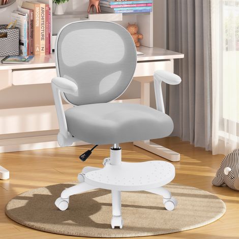 Chaise de bureau ergonomique pour enfants, réglable en hauteur (avec accoudoirs rabattables, repose-pieds et 5 roulettes verrouillables), pour les enfants de 3 à 12 ans, jusqu'à 158 kg, gris (1/5)
