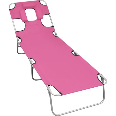 Chaise longue pliable avec coussin de tête Acier Rose magento (1/5)