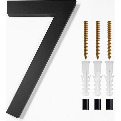 Modern brushed metal door number plaque - 5 inches, 125 mm high, black (No. 7) (1/5)
