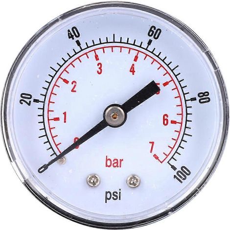 Manomètre à cadran de 50 mm, orifice de retour 1/8 BSPT pour air, eau, huile, gaz (0-100 PSI 0-7 bar)