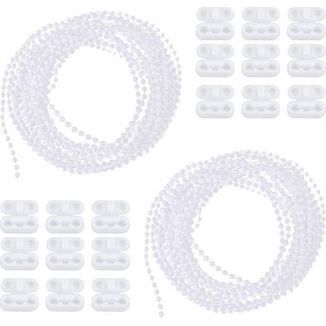 20 Mètres Chainette Store avec 20 Connecteurs, Cordon de Chaîne de Perles Cordon pour Store à Enrouleur Vénitien Vertical Accessoires de Réparation Rechange (Blanc)