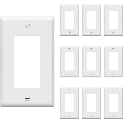 Decorator Lot de 10 plaques murales pour interrupteur ou prise de courant, taille 1 bande, 11,4 x 7,9 cm, thermoplastique polycarbonate incassable, 8831-W-10 pièces, blanc lot de 10 (1/5)
