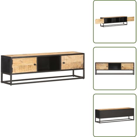 Meuble TV avec porte sculptée 130x30x40cm Bois de manguier brut - Meubles Tv - Meubles Rustiques - Meuble Rangement - Meuble Hi Fi - Bois Massif (1/5)