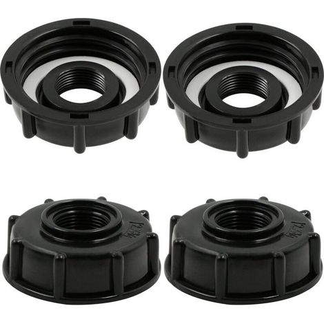 IBC Tank Adapter - Drum Hose Connection Accessories - Container Closure - for Garden Tap Adapters, 3/4 Inch Tank Outlet - 4 Pieces, Black (1/5)