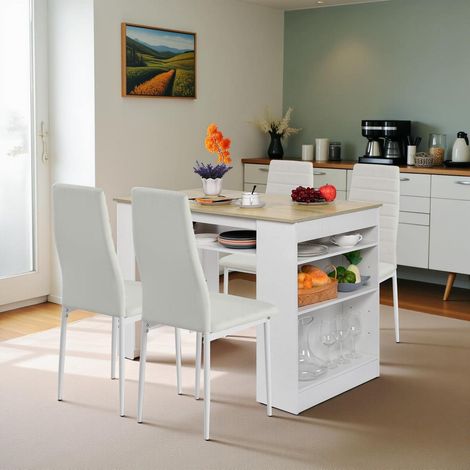 Esstisch mit 4 Stühlen, Bartisch mit USB & Steckdose, 111cm Küchentisch mit Ablagen (1/5)