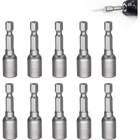 Lot de 10 douilles magnétiques de 8mm-Douilles hexagonales douille torx femelle 1/4" - Adaptateur métrique à six pans creux pour Accessoires pour perceuse électrique visseuse sans(8 42MM) (1/5)