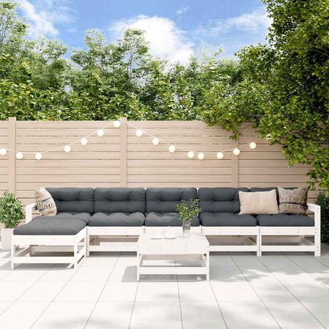 vidaXL Salon de jardin 7 pcs Blanc Bois de pin massif (1/5)