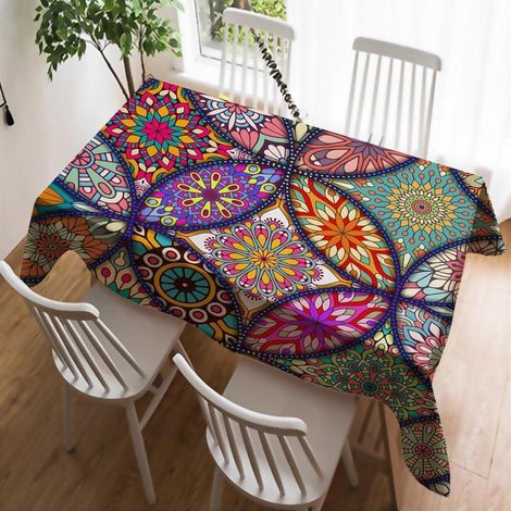 Nappe 140x180 cm, lavable, facile d'entretien, aspect lin, motif cachemire bohème