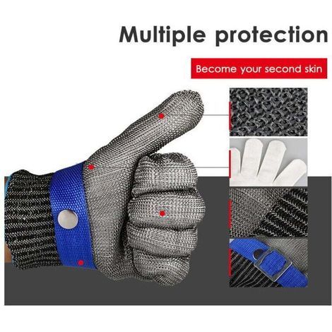 YMYNY Gant De Boucher En Cotte De Maille Acier Inoxydable Resistant Coupe Haute Performance Niveau 5 Protection Taille L (Pas Une Paire) (1/4)
