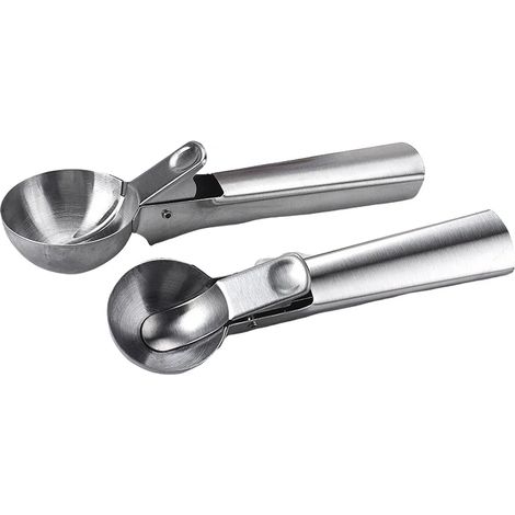 Juego de dos cucharas para helado de acero inoxidable, color gris, aptas para frutas y sandías. (1/4)