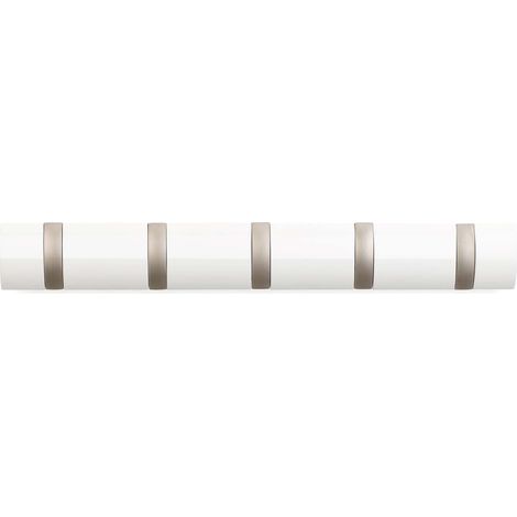Porte manteau mural 5 crochets blanc – Dimensions 51x8x3 cm – Charge maximale 2.26 kg – Pour espaces réduits – Umbra (1/10)