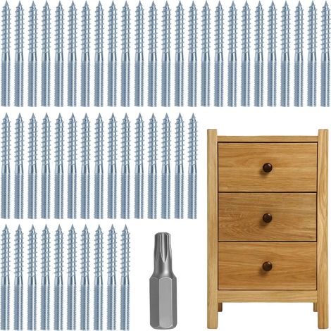 50 Pièces Tige Filetée M6 x 60 mm, Vis M6 Double Filetage Avec Torx, Alternative à Tige Filetée M6 Inox, Vis Bois Torx pour Montage Meuble, Ossature Bois et Travaux Intérieurs (1/5)