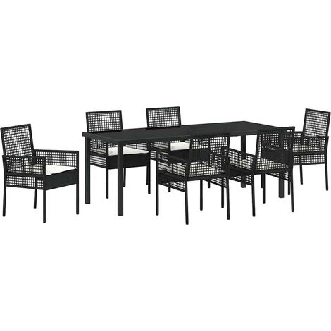 Maison Exclusive - Set da Pranzo per Giardino con cuscino 7 pcs Nero polyrattan