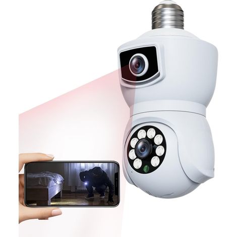 Ampoule de caméra WiFi extérieure Caméra dôme audio double 360°, caméra audio bidirectionnelle 2MP facile à installer en une (mémoire non incluse) (1/5)